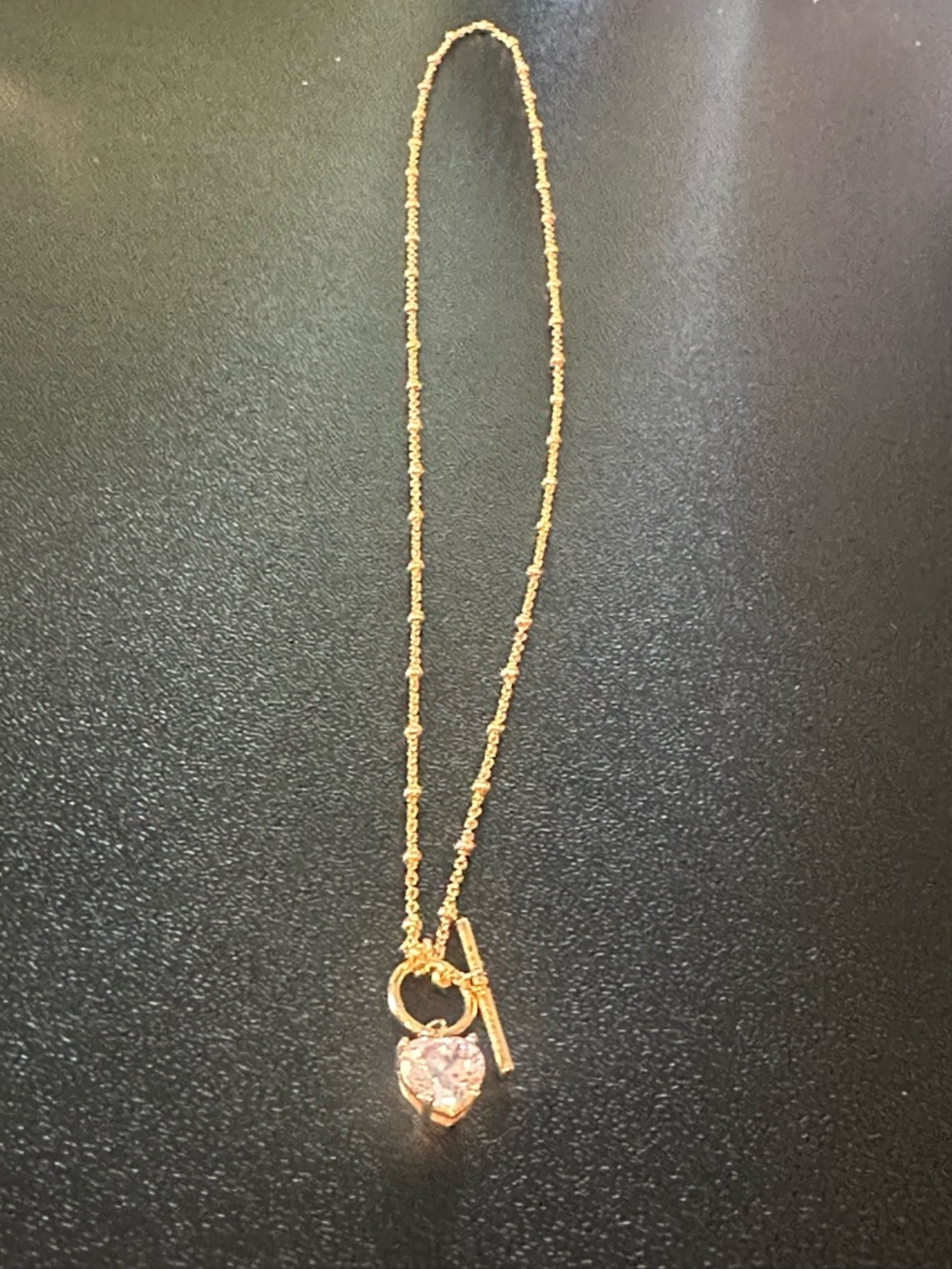 Gold Heart Toggle Pendant Necklace.